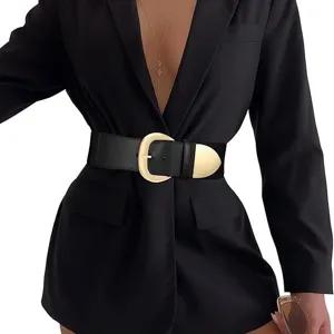 Fashion retro women's wide elastic waist belt with gold pin buckle for jacket dress styling
