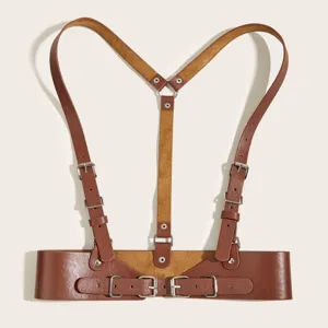Donna punk marrone pelle imbracatura cintura regolabile corpo vita cinturino moda principale