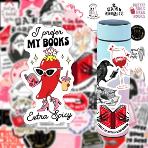 50 pcs autocollants rose lecture romance esthétiques imperméables vinyle pour ordinateur bouteille