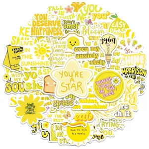 Cartoon Fresh Yellow Waterproof Stickers Decals Inspirational Quotes Stickers For Laptop Phone Case Water Bottle Luggage
