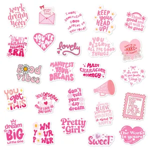 Pink motivational English stickers set, waterproof vinyl decal for water bottle, phone case, journal.