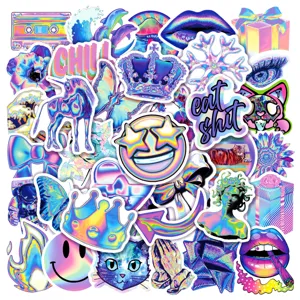 Adesivi graffiti laser olografici impermeabili in vinile per laptop skateboard bicicletta
