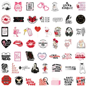 50pcs autocollants imperméables de lecture de livres romantiques roses pour ordinateur