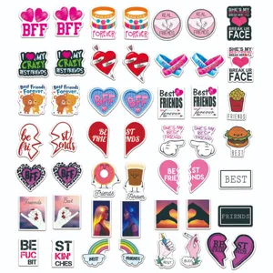 Detailed view of cute pink BFF aesthetic waterproof vinyl stickers pack for journal decor.