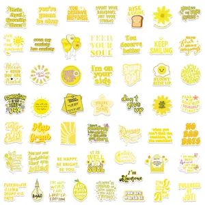 50pcs yellow aesthetic cute inspirational stickers waterproof vinyl for laptop phone water bottle
