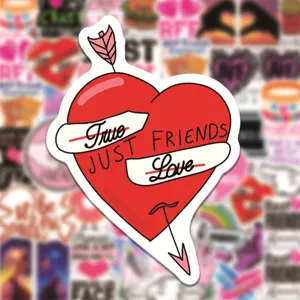 Waterproof vinyl sticker featuring a red heart with an arrow and cute friendship quotes.