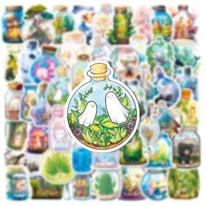 Cute ghost terrarium bottle stickers, waterproof PVC sticker pack for laptop, luggage, skateboard.