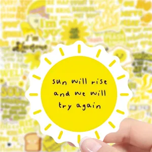 Yellow sun sticker with inspiring quote, waterproof decal for phone case, laptop, and water bottle.