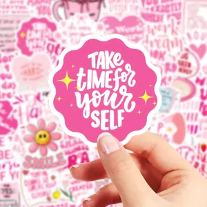 Pink motivational English quote waterproof sticker detail, perfect for water bottle and phone case.