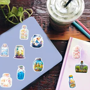 World in a bottle cartoon PVC stickers set for journal laptop skateboard decoration.