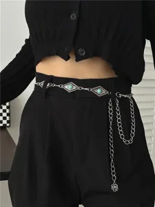 Cadena de cintura de metal turquesa bohemia para mujer, joyería corporal vintage tallada.