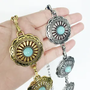 Cadena de cintura de metal turquesa bohemio vestido retro cinturón joyería étnica