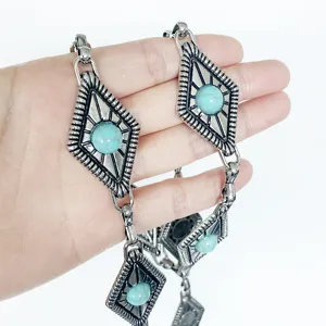 Cadena de cintura de metal bohemio vintage con piedras preciosas de turquesa sintética, eslabones.