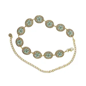 Cadena de cintura flor turquesa bohemio vintage oro metal vestido cinturón accesorio