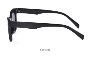 Black square sunglasses for women, stylish side profile view, UV protection, trendy eyewear.