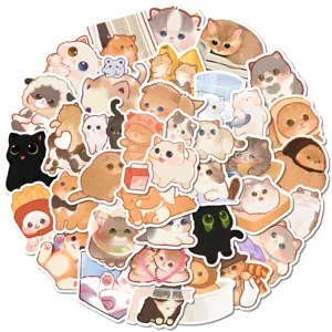50pcs cute cartoon cat stickers waterproof vinyl decals for laptop, luggage, journal, and water bottle.