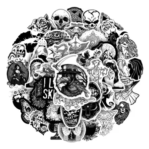 Lot d'autocollants graffiti gothique punk noir et blanc, stickers étanches pour ordinateur portable.