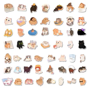Cute waterproof cat stickers set for laptop, journal, luggage and water bottle decoration.