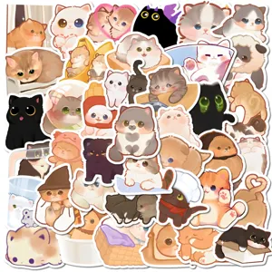 50pcs cute cat stickers waterproof vinyl decals for laptop water bottle journal planner aesthetic decor