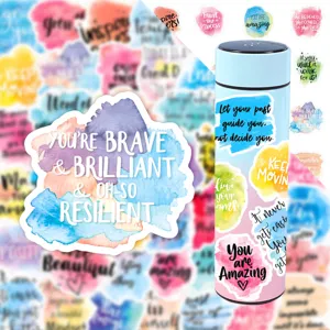Waterproof inspirational watercolor quote stickers set for scrapbooks, phone cases and bottles.
