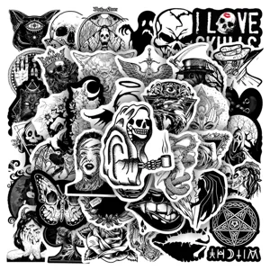 50 Pcs Autocollants Graffiti Gothique Punk Noir et Blanc Imperméables pour Ordinateur Portable