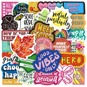 100pcs waterproof inspirational quote stickers for water bottles, laptops and skateboards.
