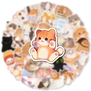 Cute cartoon cat stickers detail shot, waterproof vinyl decals for laptop and water bottle.