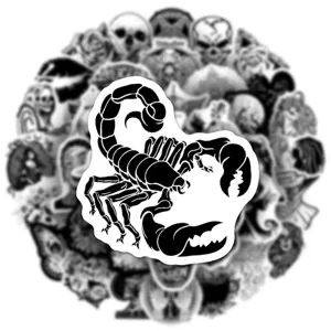 Autocollants graffiti gothique punk noir et blanc, sticker vinyle scorpion pour ordinateur et tasse.