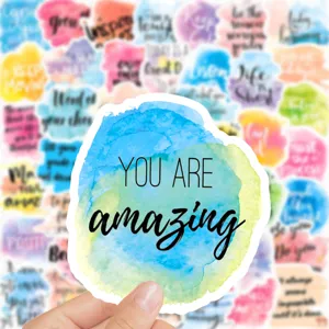 50pcs watercolor motivational quote stickers, inspirational phrases decals for laptop skateboard.