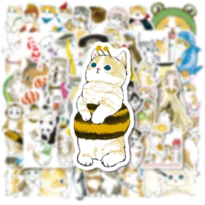 Lindos adhesivos de gatos pintados a mano pegatinas impermeables para maleta celular 50 piezas.
