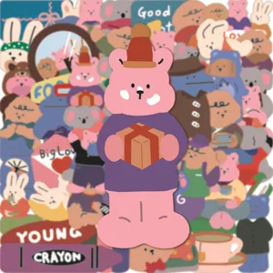 Vue détaillée d'un ensemble d'autocollants d'ours de style coréen mignon pour déco.