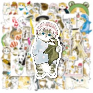 Paquete de 50 pegatinas de gatos lindos dibujados a mano impermeables para funda de móvil
