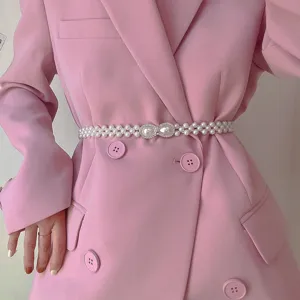 Pearl belt for women stretch elastic waist chain decorative dress accessory sweet style