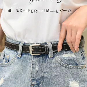 Women's Casual Faux Leather Belt Minimalist Double Stitching Pin Buckle Fashion Waistband For Jeans Dresses