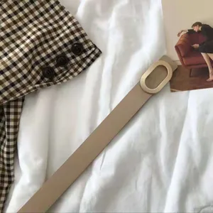 Women PU Leather Belt Casual Fashion Oval Smooth Buckle Waistband for Jeans Dress Pants