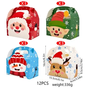 Christmas paper gift box set with 12pcs, featuring cute holiday character designs for treats.