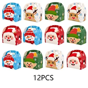 12pcs Christmas gift candy boxes set, festive paper treat packaging for party favors and bakery.