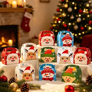 Christmas portable candy gift boxes detail view, featuring cute Santa and snowman patterns.