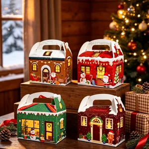 Christmas house treat boxes, festive paper gift boxes for cookies and candies, 12pcs.