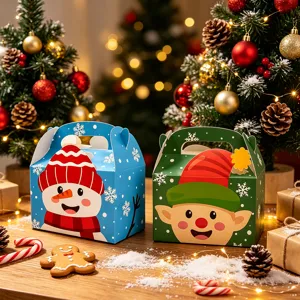 Christmas paper candy gift boxes with handle festive bakery packaging for party decor