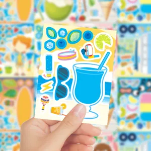 Kids DIY face sticker set summer drink cartoon waterproof decorative craft decal for children
