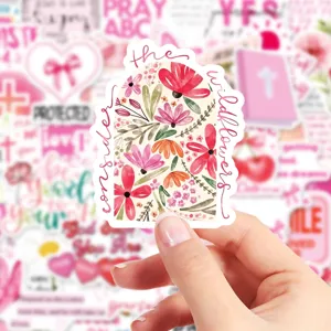Adesivo estetico floreale rosa con citazione motivazionale per decorare laptop e diario personale.
