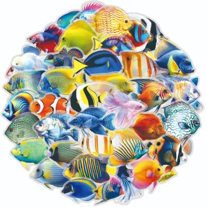 50pcs colorful marine fish stickers waterproof PET decorative decal for laptop and cup