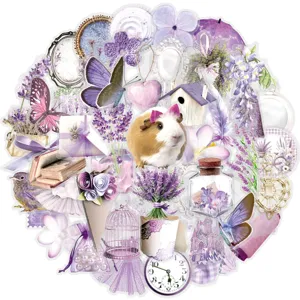 50pcs purple aesthetic transparent stickers pack for luggage laptop phone case decor