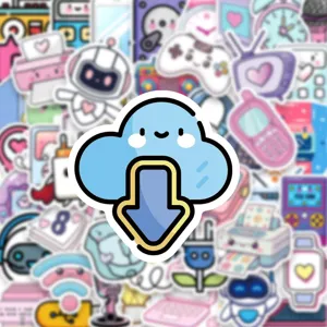Cute cloud download sticker detail, waterproof kawaii electronic doodle decal for phone cases.