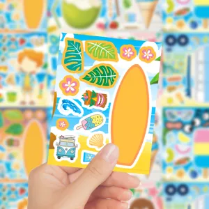 Kids Make Face Stickers Summer Beach Cartoon DIY Puzzle Sticker Sheets Fun Toy Set