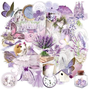 Ins Style Purple Artistic Waterproof PET Stickers Set For Luggage Water Bottle And Phone Case Decorative Decals