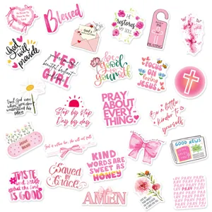 50 adesivi cristiani rosa con citazioni ispiratrici, decalcomanie estetiche impermeabili laptop.