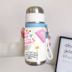 Adesivi in vinile impermeabili con citazioni bibliche rosa per bottiglia d'acqua e laptop.
