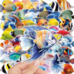 50pcs marine fish transparent PET stickers waterproof DIY decal for laptop water bottle